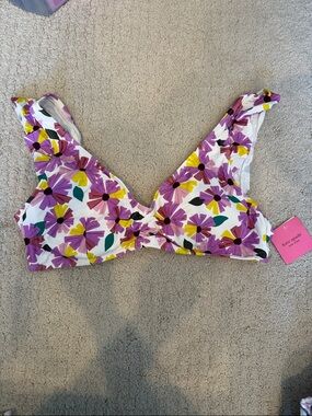 NWT kate spade Purple & Yellow Floral Bikini Top - Large